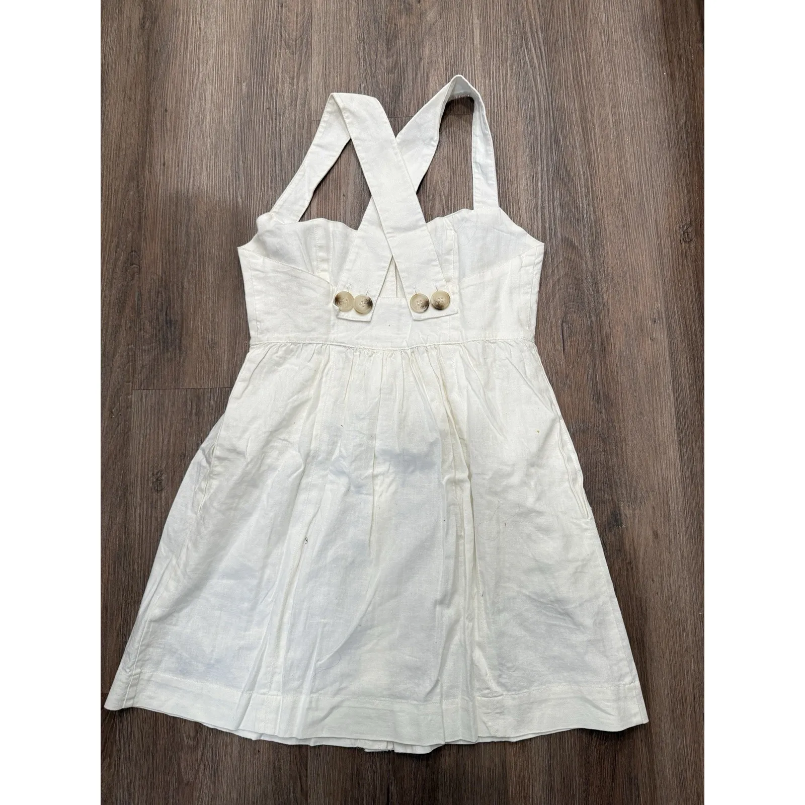 Free‎ People Carolina Linen Button Front Sun Dress White 6 - Image 3