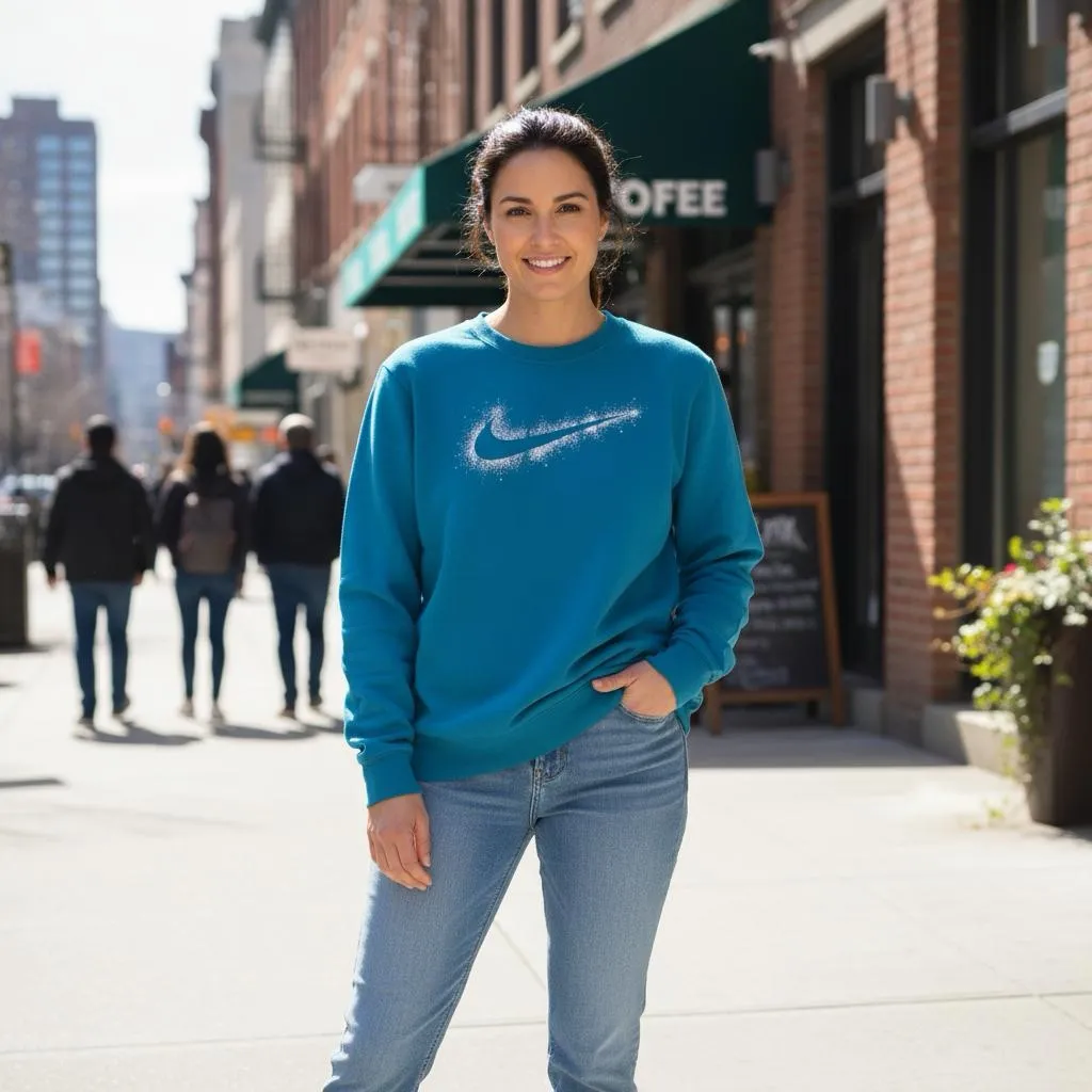 Nike Women’s Oversized Crewneck Sweatshirt XXL Blue Glitter Swoosh Fleece - Image 3