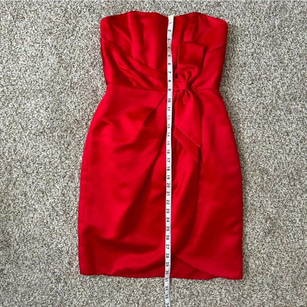 Alfred Angelo Red Satin Strapless Mini Dress Bow Formal Prom Party Holiday Small - Image 6