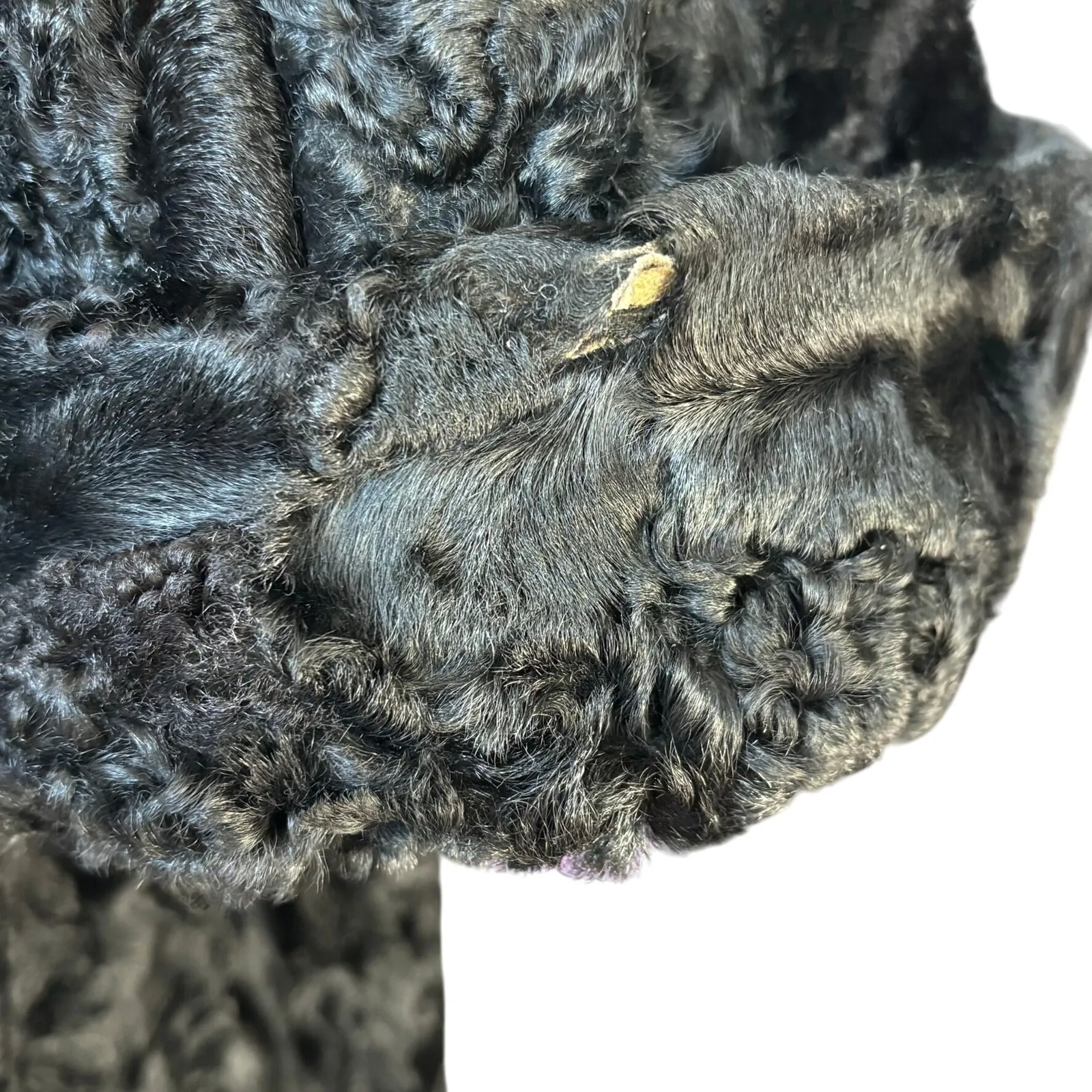 Vintage Custom Persian Lamb Broadtail Coat 1950s? Large? Bell Sleeves Mid Length Black - Image 8