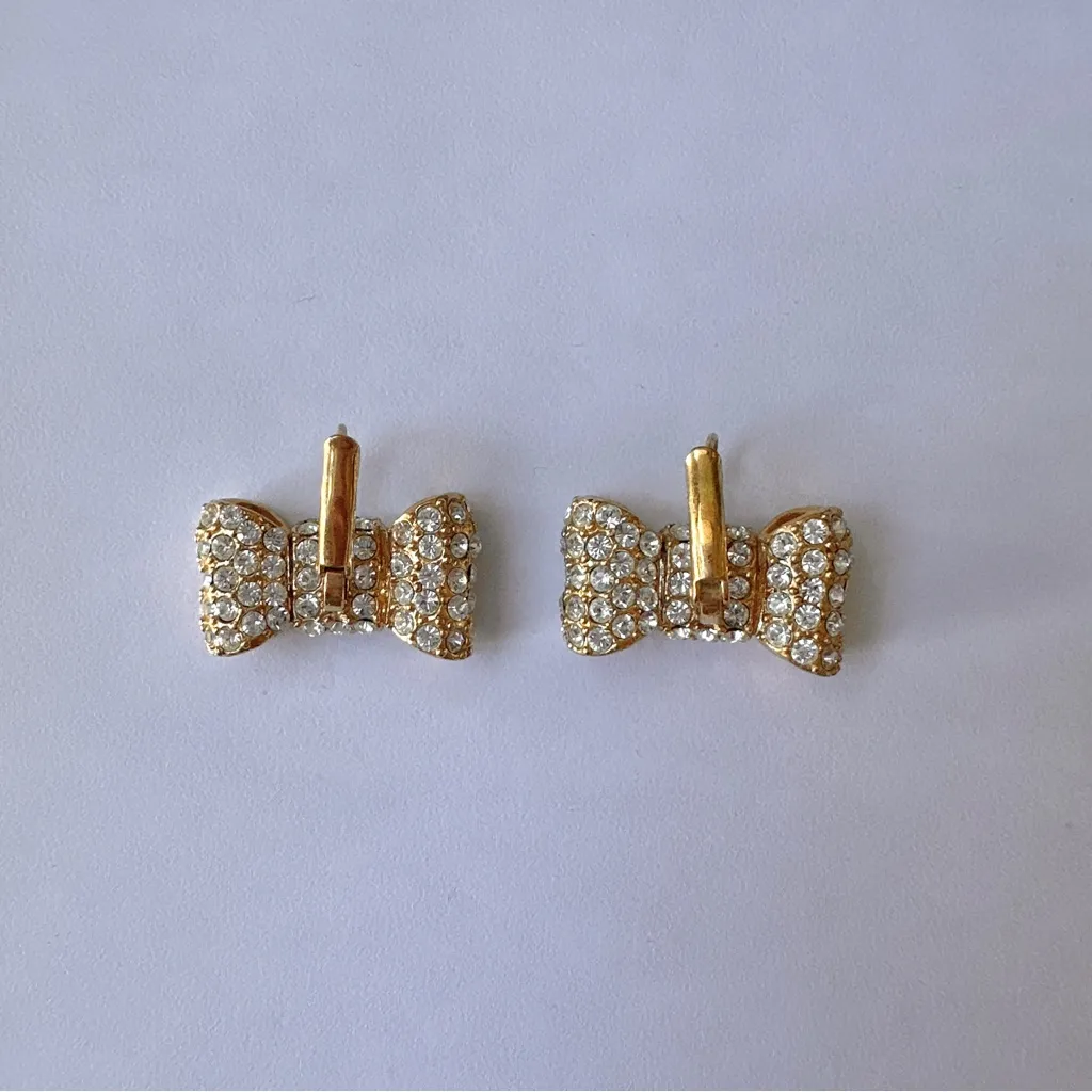 Kate Spade Sparkling Bow Earrings, Gold and Rhinestone Earrings - Image 4