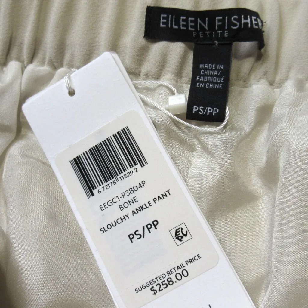 NWT Eileen Fisher Slouchy Ankle in Bone Silk Georgette Pull-on Crop Pants PS - Image 4
