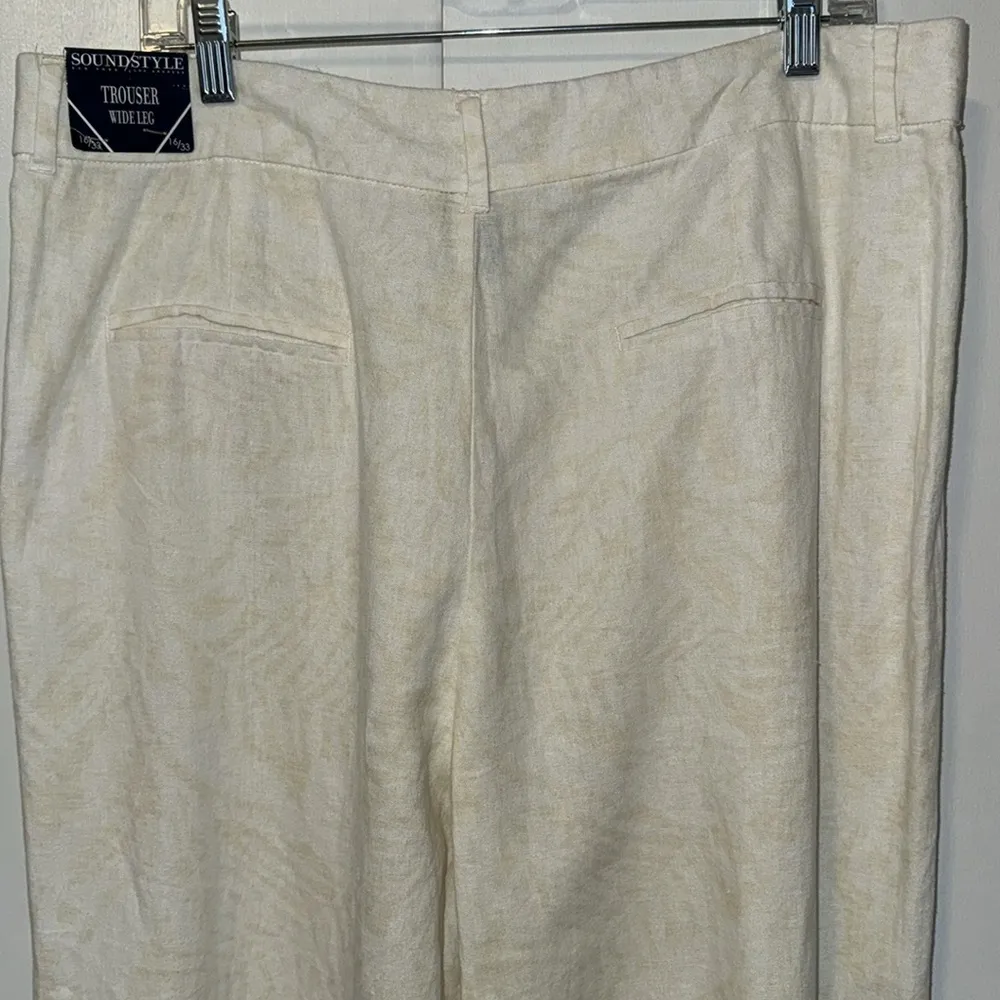 SoundStyle Linen Blend Wide Leg Pants Trousers Sand Palm Print Women’s 16 - Image 9