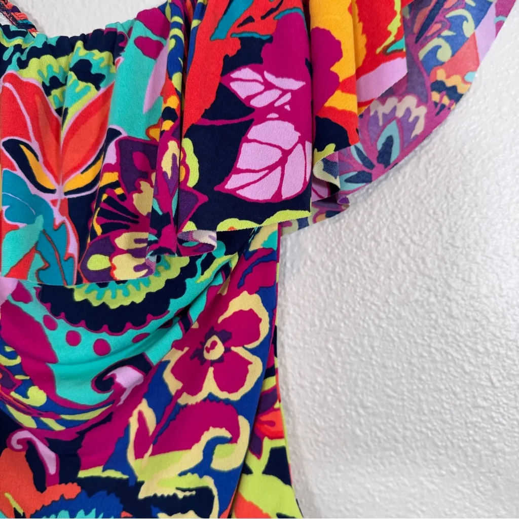 Tahari Multi Color Floral Ruffle One Piece Swimsuit Womens S Tropical Beach Vaca - Image 6