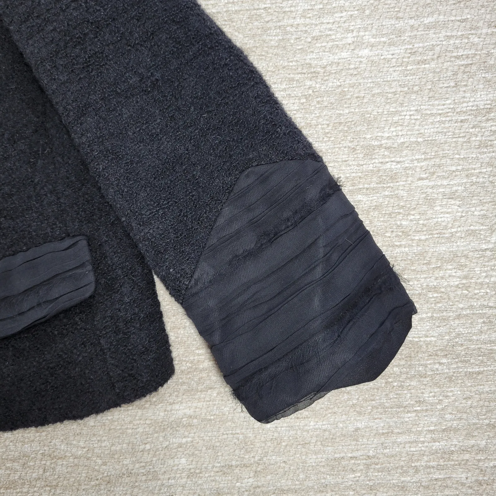 Alice + Olivia Boucle Wool Jacket Womens M Black Silk Crepe Trim Cropped Buttons - Image 7