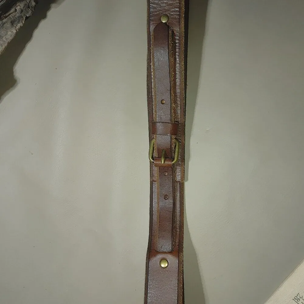 Leather Belt Ann Taylor Loft Brown Brass Buckle Size 36 Medium Genuine Leather - Image 9