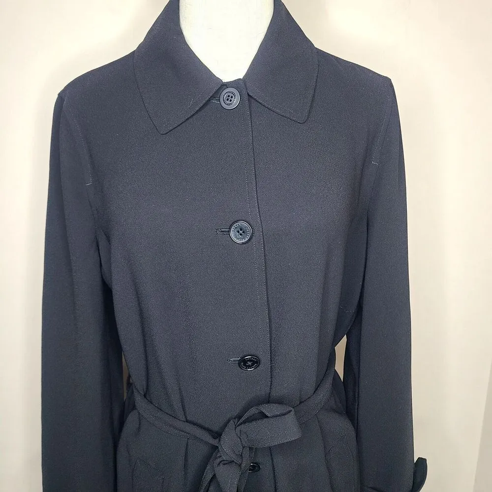 Lauren Ralph Lauren Drape Lapel Crepe Belted Coat Black Women's Size 8‎ - Image 2