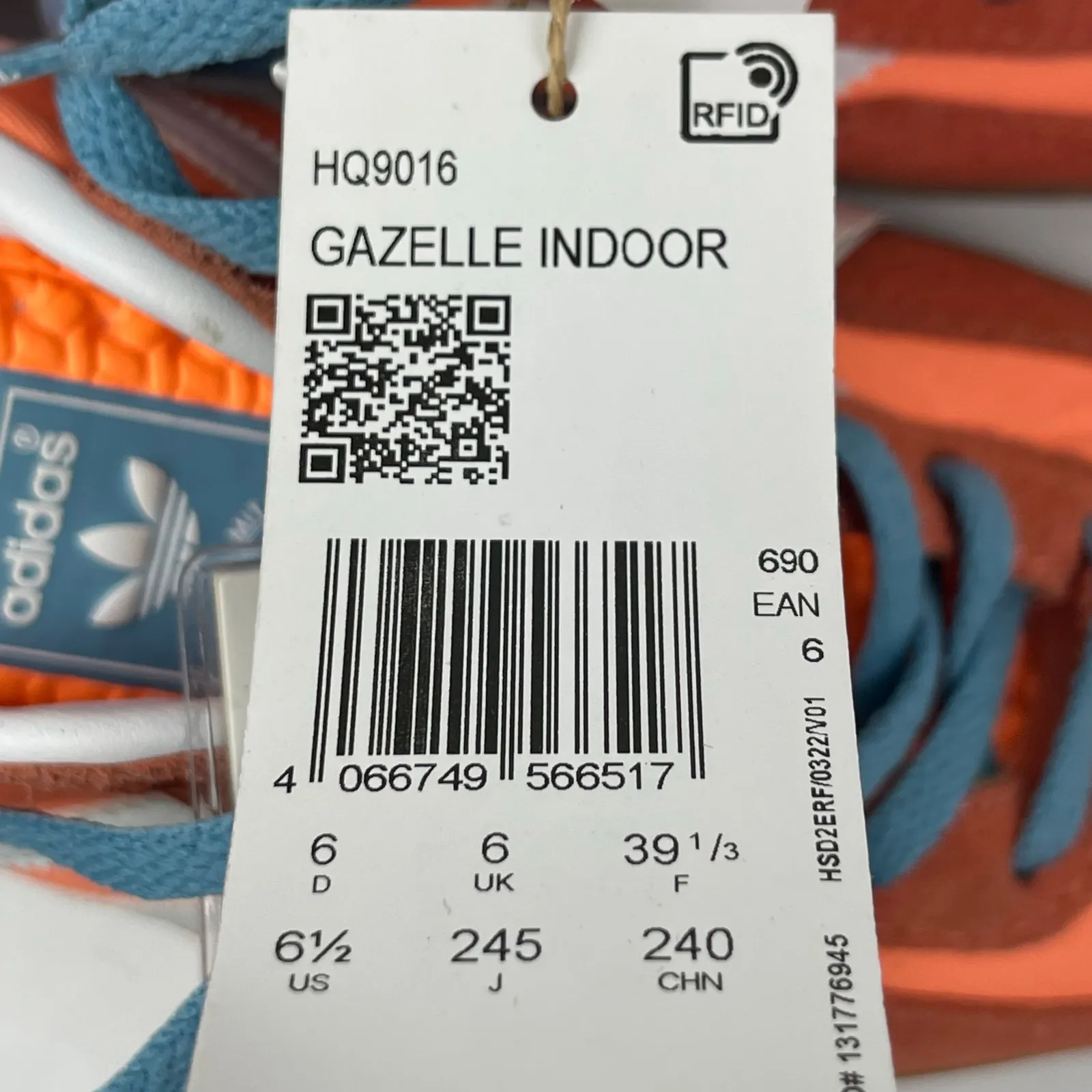 NEW Adidas Gazelle Indoor Orange Low Top Lace Up Athletic Sneakers Shoes Sz 6.5 - Image 6