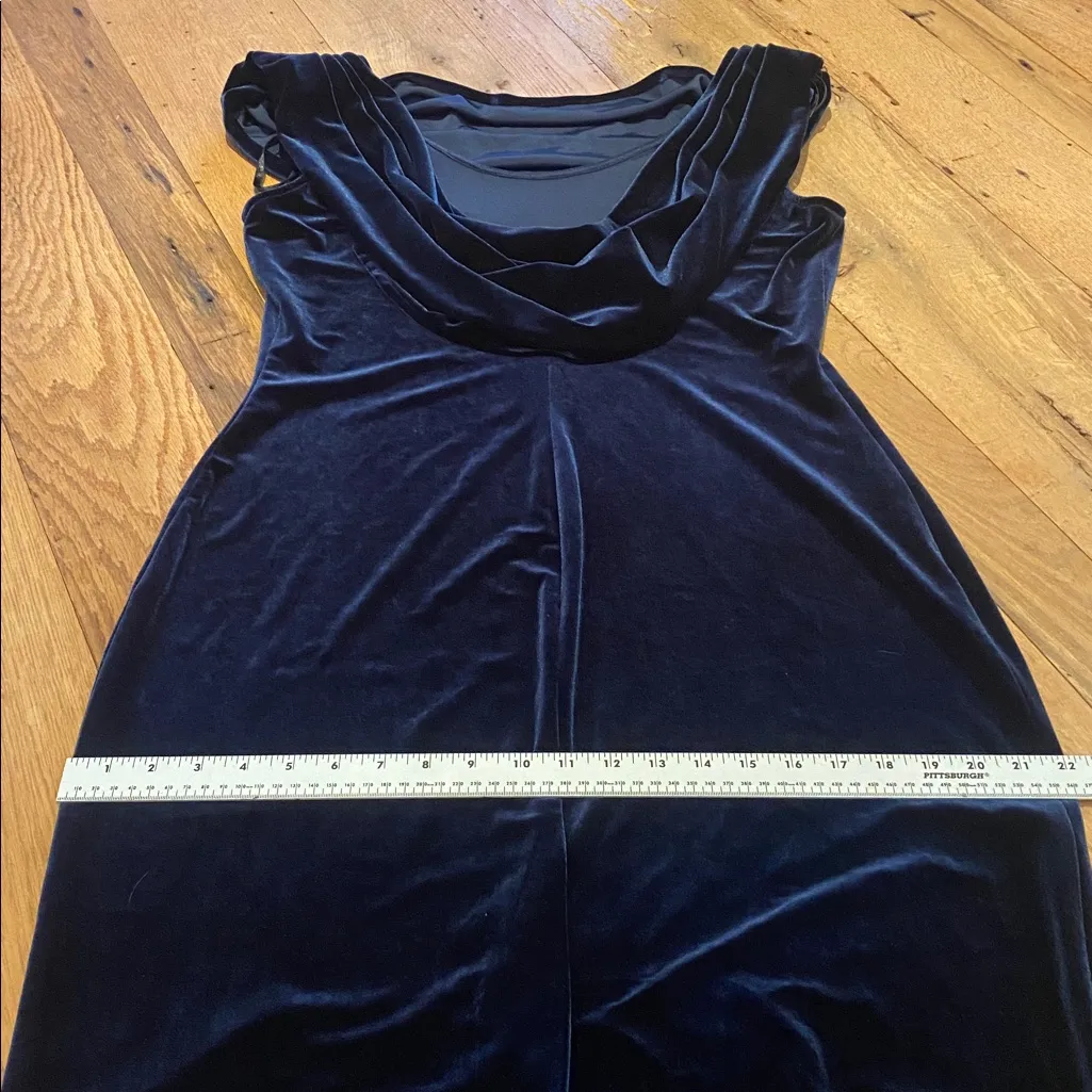 Alex Velvet Double Cowl Fitted Maxi Evening Gown Midnight Blue Imperial Size 14 - Image 4
