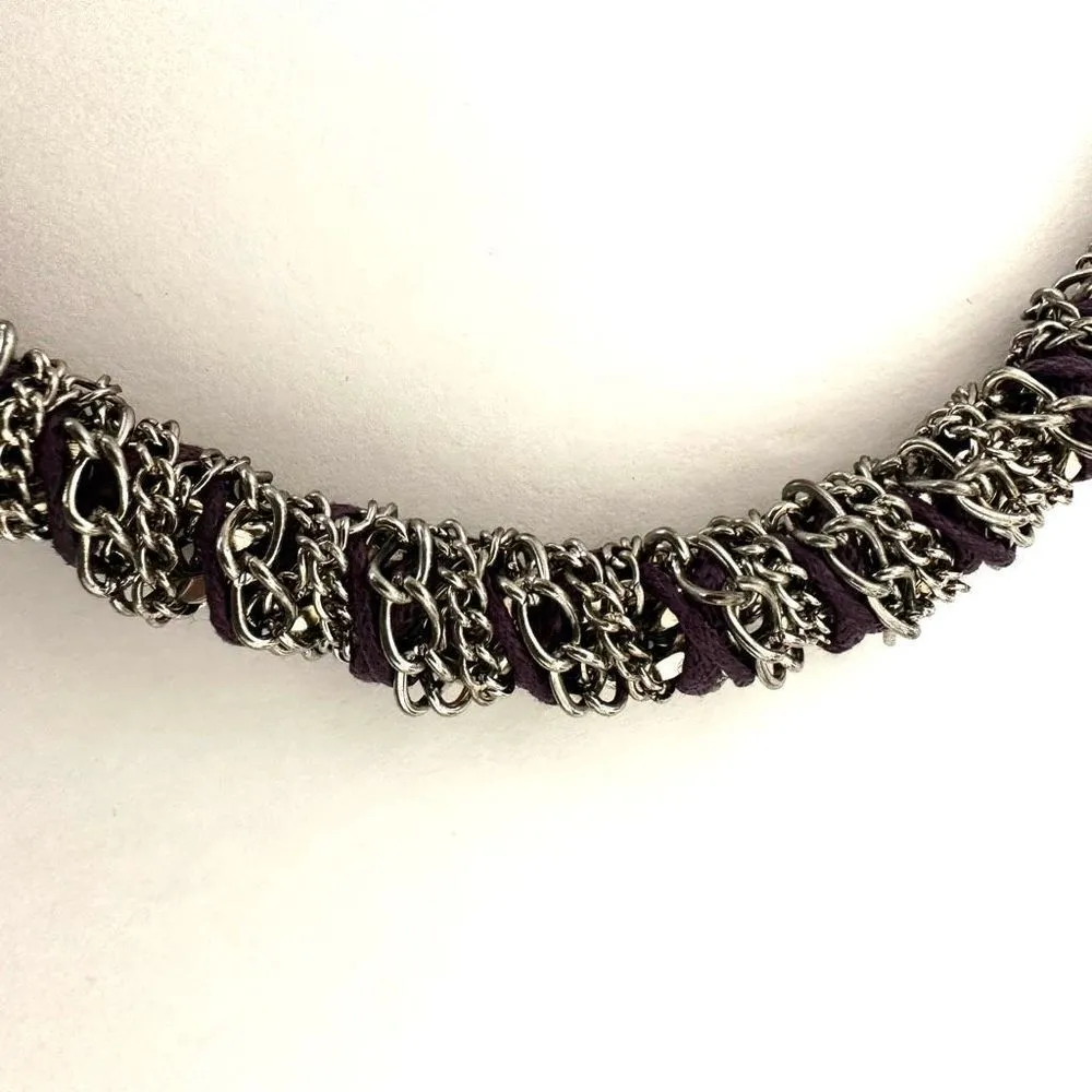 Purple and silver tone twisted necklace - Image 6