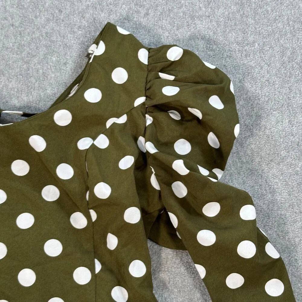 Milk & Honey Polka Dot Puff Sleeve Top Women's Size Small Long Sleeve Green - Image 2