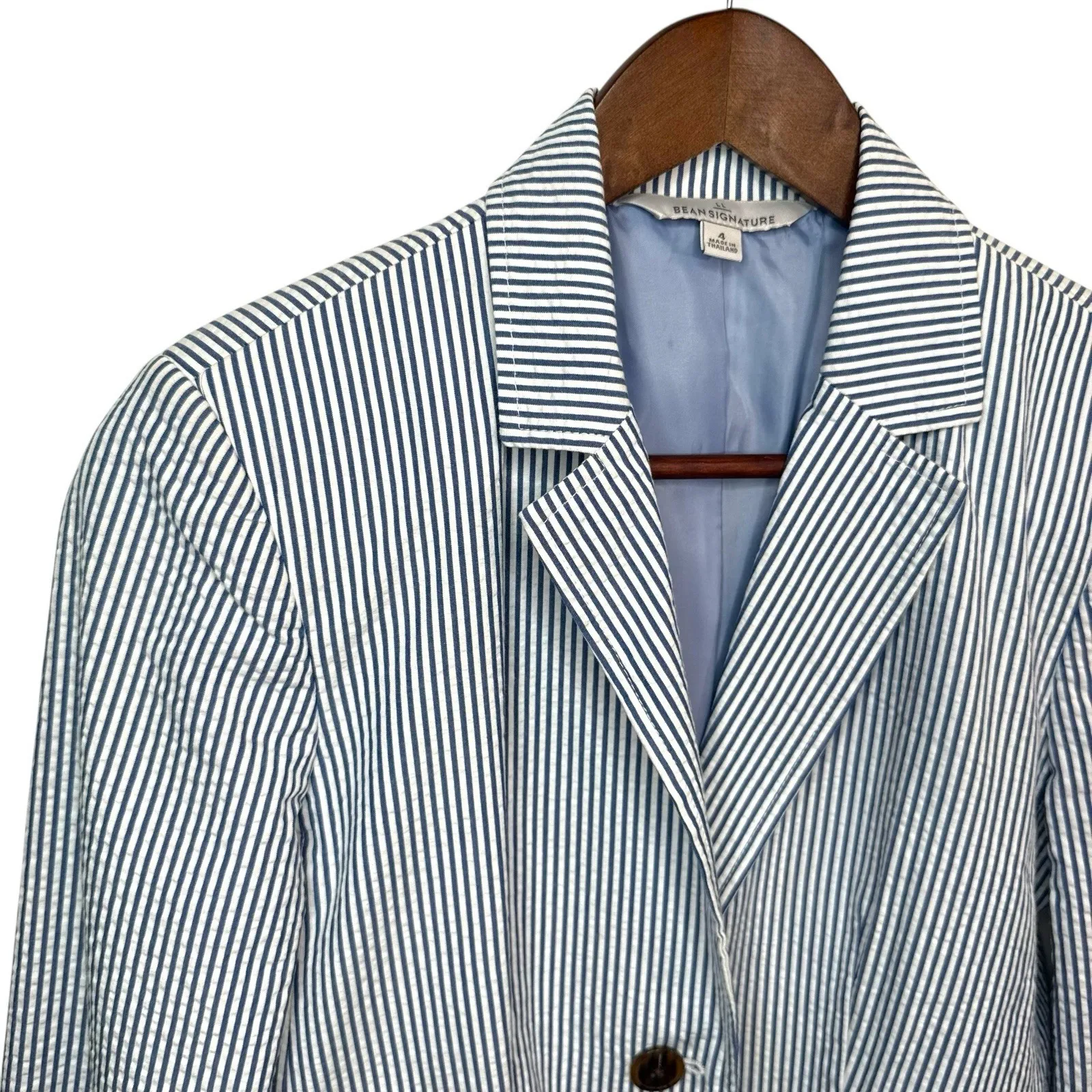 NWOT LL Bean Signature Blazer Pants Suit S Blue Striped Seersucker Jacket Career Size 6 - Image 4