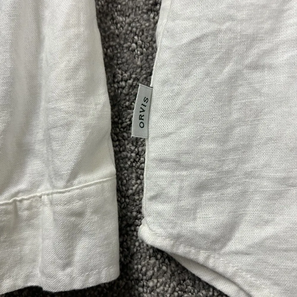 Orvis Womens Shirt Med Cream Linen Blend Roll Tab Sleeve Button Up Casual Shirt‎ - Image 5