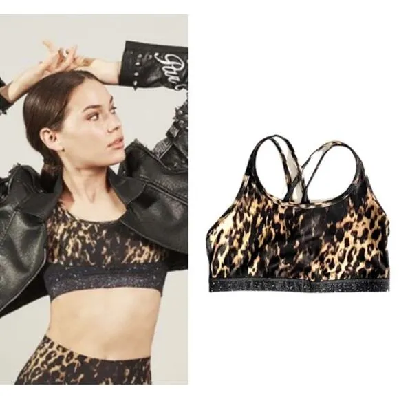 With Wear it To Heart Leopard Cheetah Celestial Print Strappy Sports Bra Size M Size M - Image 2
