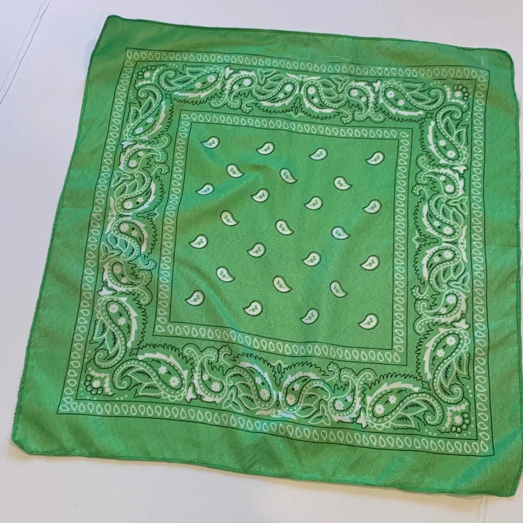 Lime Green Paisley Bandana Scarf with Black and White Pattern - Image 7