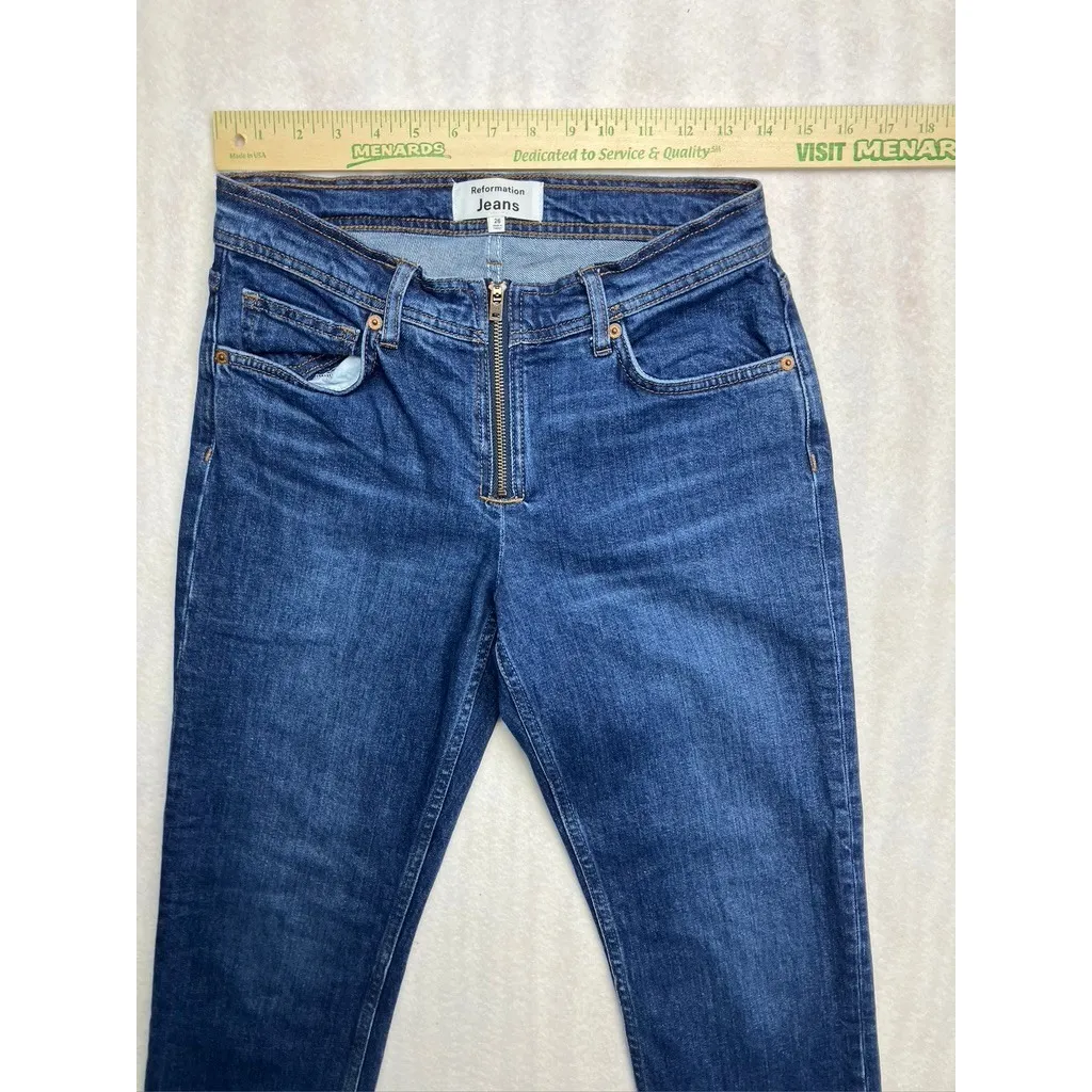 Reformation Jeans Julianna Zip Mid Rise Straight Leg Jeans 26 Organic Cotton - Image 7