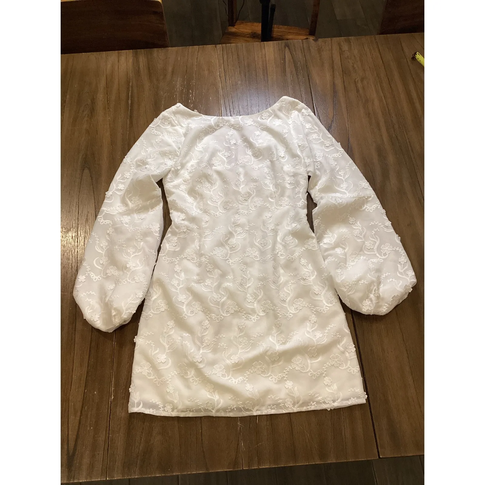 Dress the Population Off White Evelyn Embroidered Long bishop Sleeve mini dress - Image 12