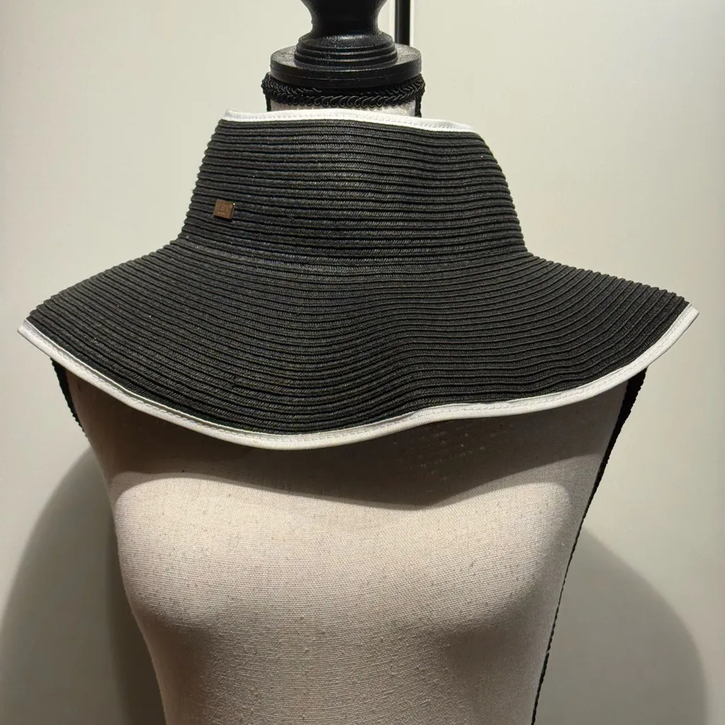 HBY Miami paper straw visor style hat Gorgeous ribbed hat with back bow Black - Image 4