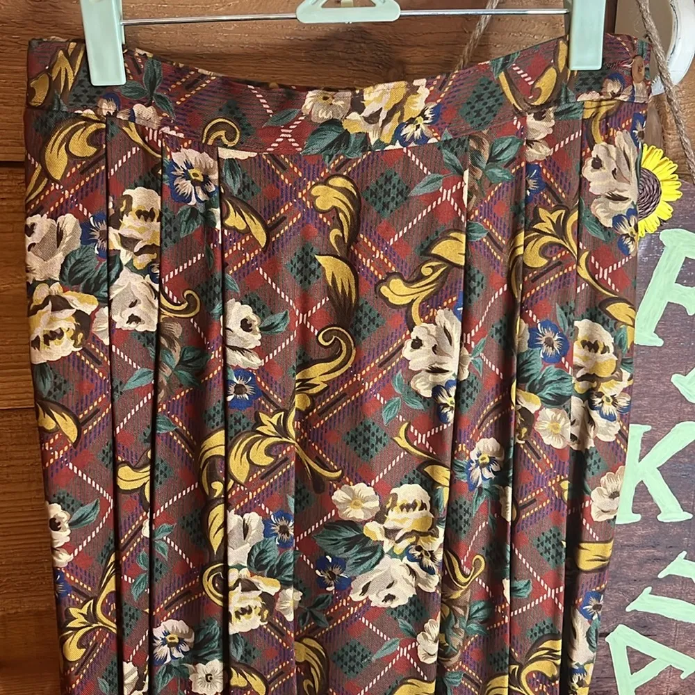 Pendleton Vintage Plaid Western Cowgirl Maxi Skirt Pleat Floral Button Prairie - Image 3