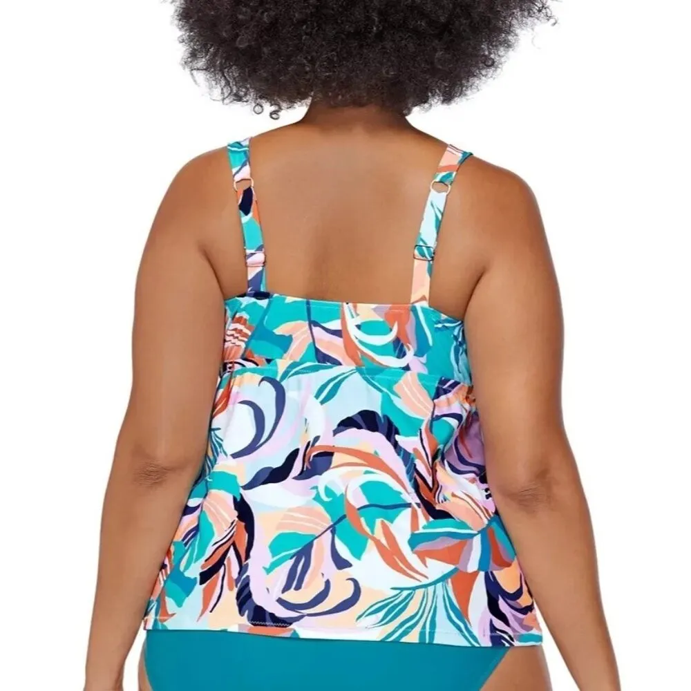 Raisins Rimini Tankini Top Molded Cups Floral White Colorful 14W - Image 2