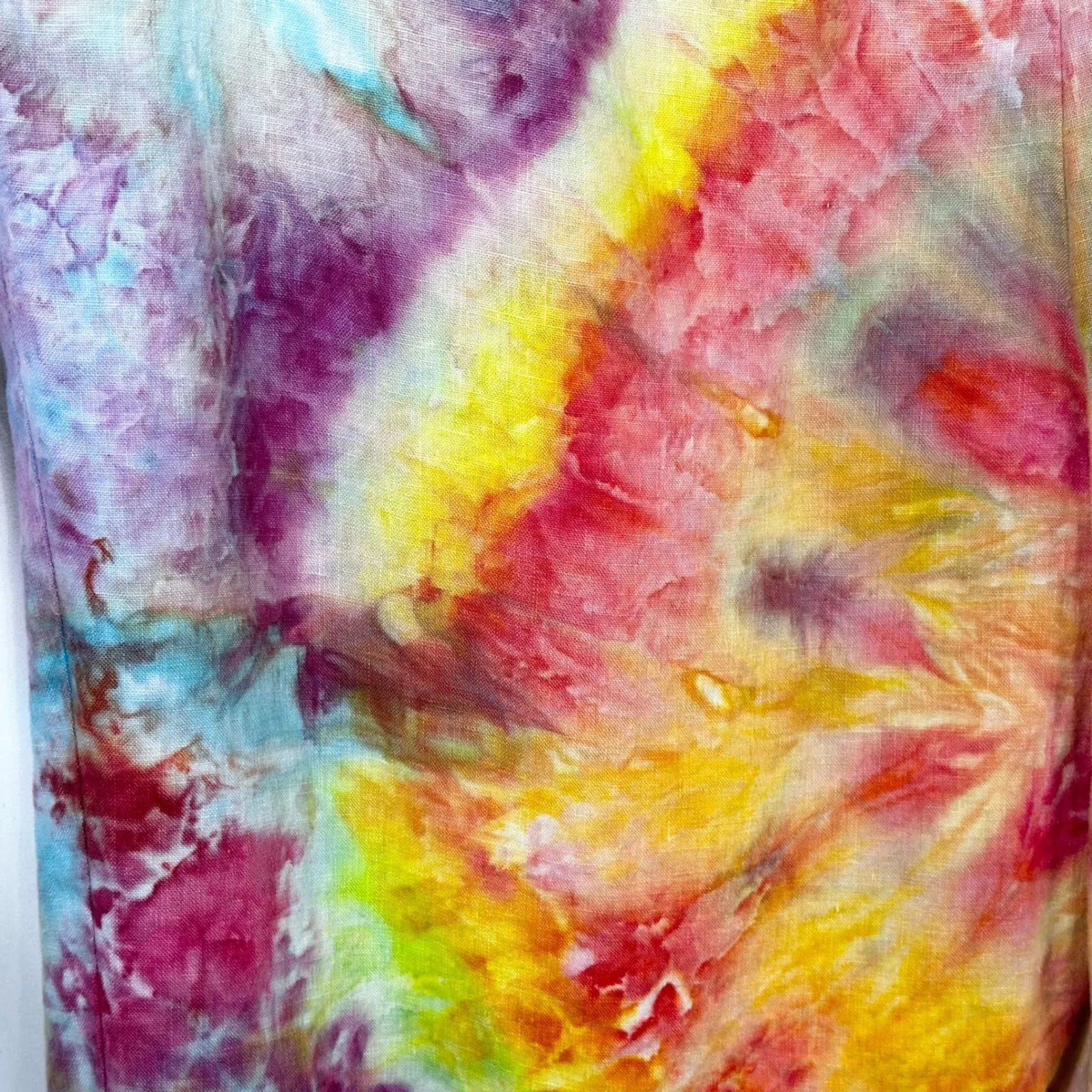 Choices Plus Size 3X Capri Pants Handmade Tie Dye Linen Lined Spiral Hippie 1482 Pink - Image 9