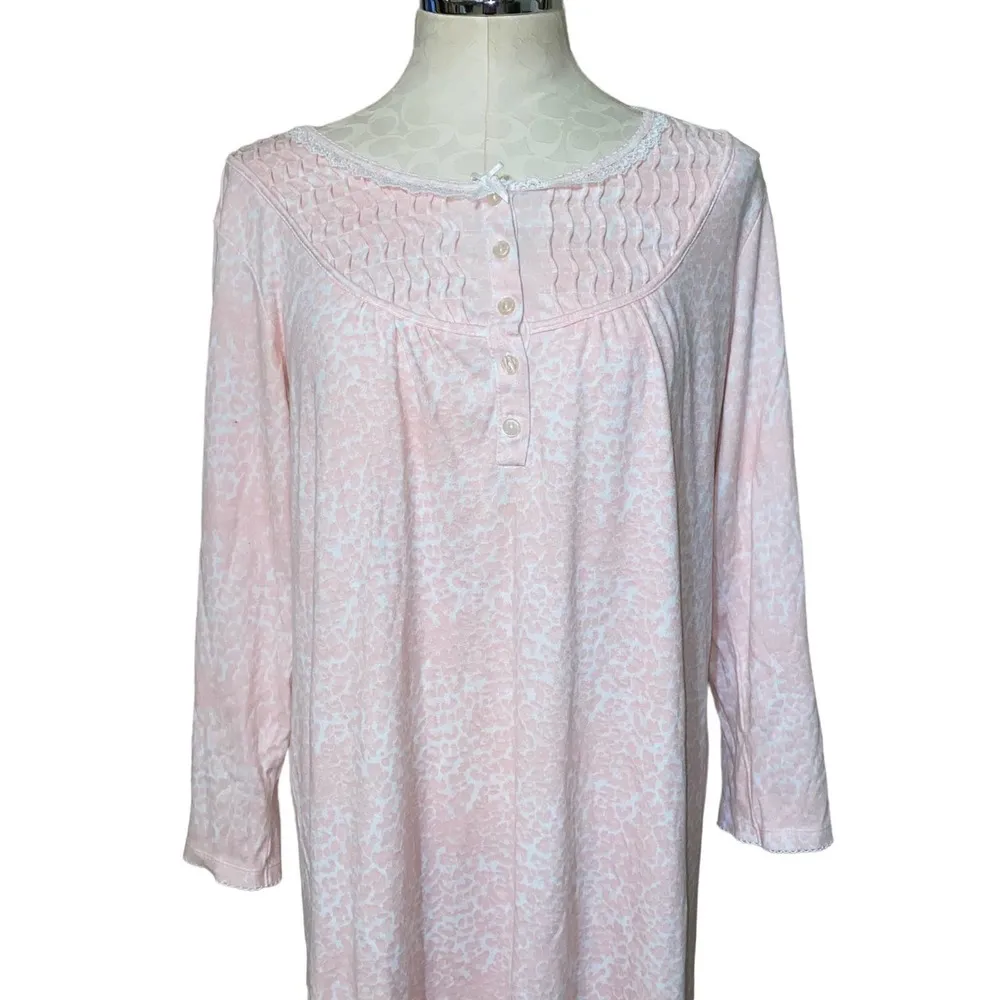 Miss Elaine Floral Print Loungewear Sleep Dress 3/4 sleeve Pink White medium - Image 77