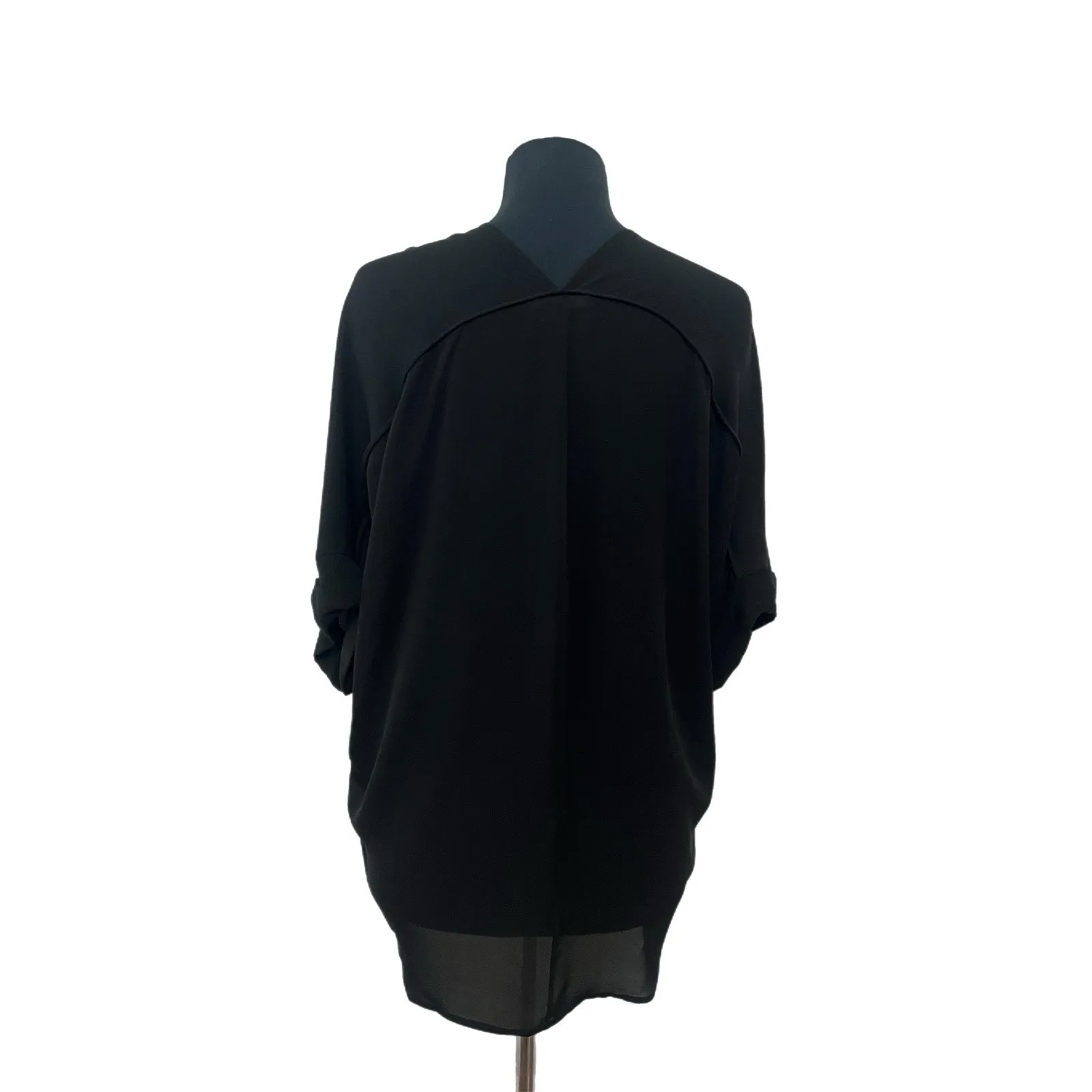 VINCE Women's Size XS Black 100% Silk/Soie V-Neck Sleeve Blouse Short‎ Sleeve - Image 2