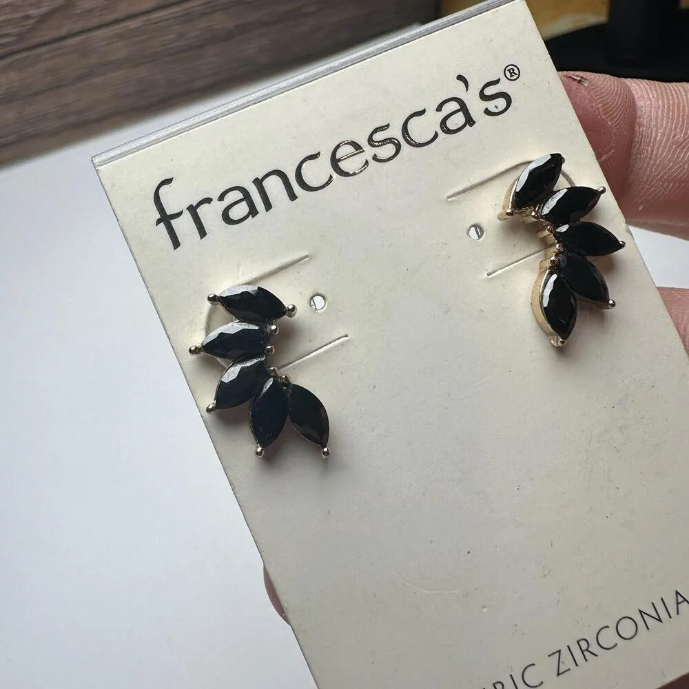 Francesca’s Black Cubic Zirconia Rhinestone Stud Gold Tone Pierced Earrings NWT - Image 5