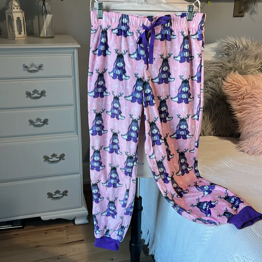 Disney Christmas Pajama Pants Eeyore Winnie the Pooh Womens S Pink Purple Jogger - Image 7
