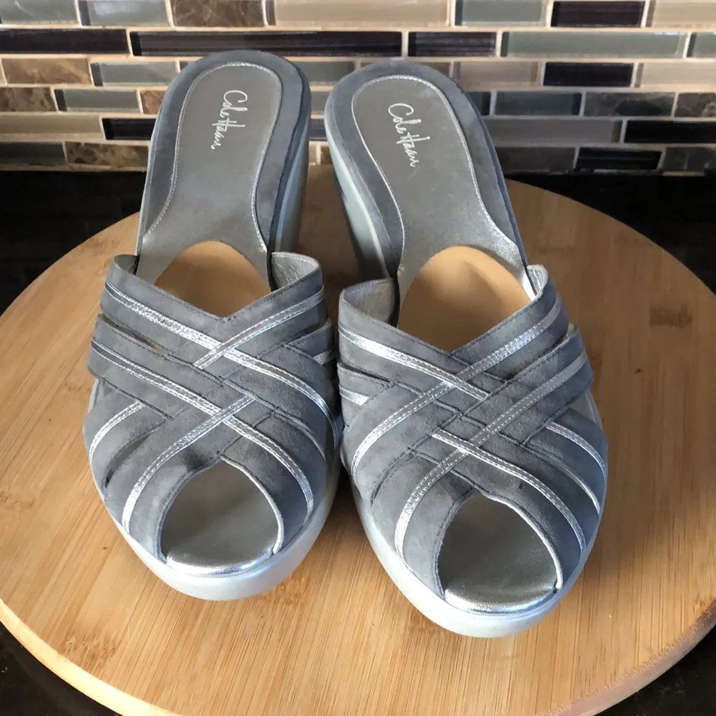 Lot of 2 pair Cole Haan Austyn Peep Toe Wedge Sandal Mule Slides‎ size 11B - Image 9