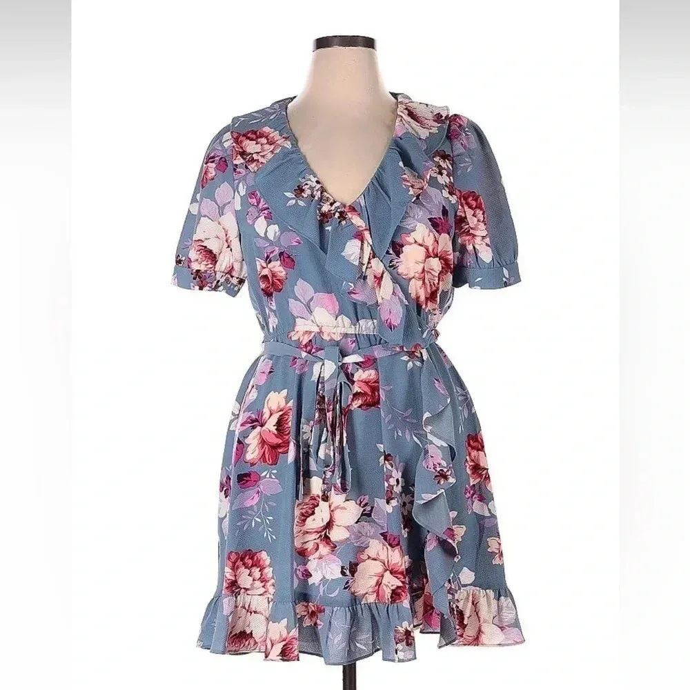 JILL JILL STUART Blue Floral Ruffled Wrap Dress Women’s Size XL NWT - Image 6