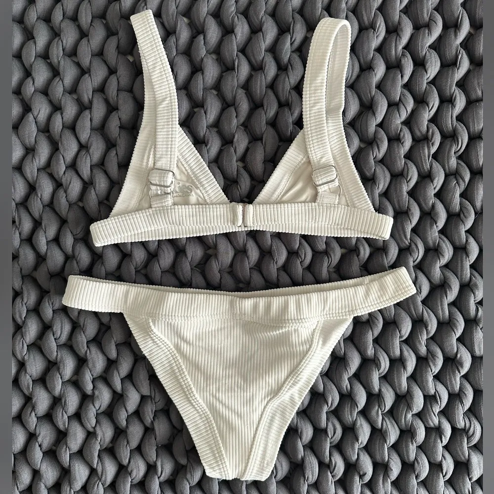 Frankie’s Bikinis White Ribbed Bikini Set - Image 4