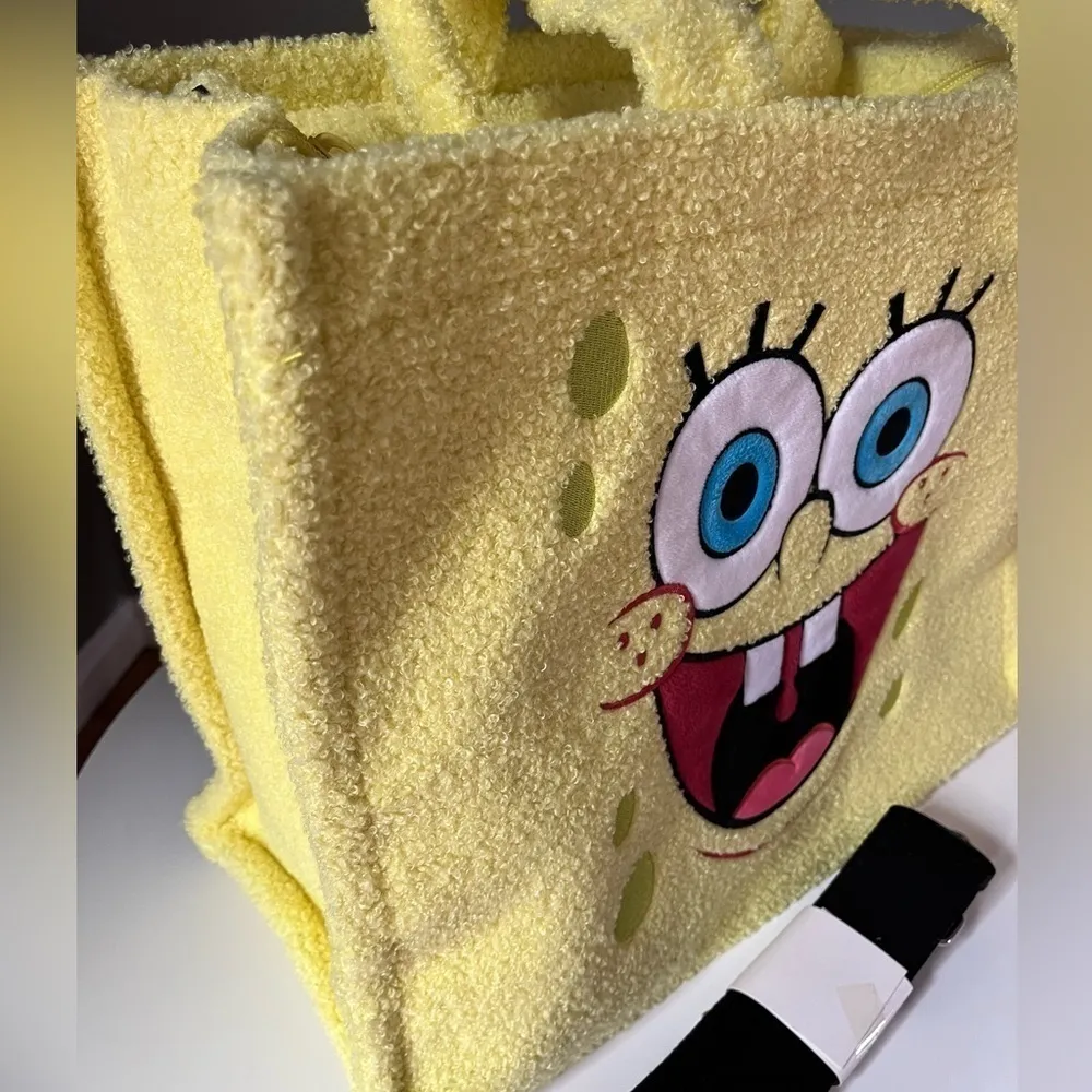 SpongeBob SquarePants Rare XL Fuzzy Weekender Tote Bag w/ Shoulder Strap NWT - Image 2