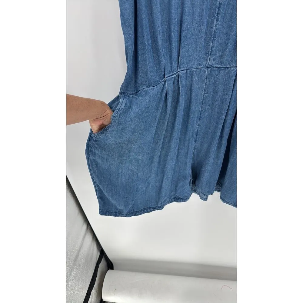 Old Navy chambray Lightweight Denim Lyocell Flutter cap Sleeve Romper size XL - Image 4