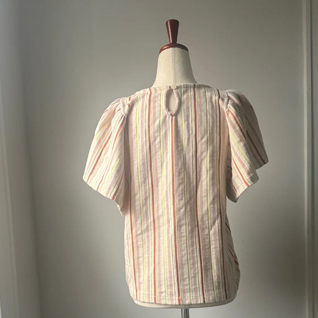Madewell Multicolor Cream Striped Puff Sleeve Blouse Women’s flutter sleeve top - Image 3