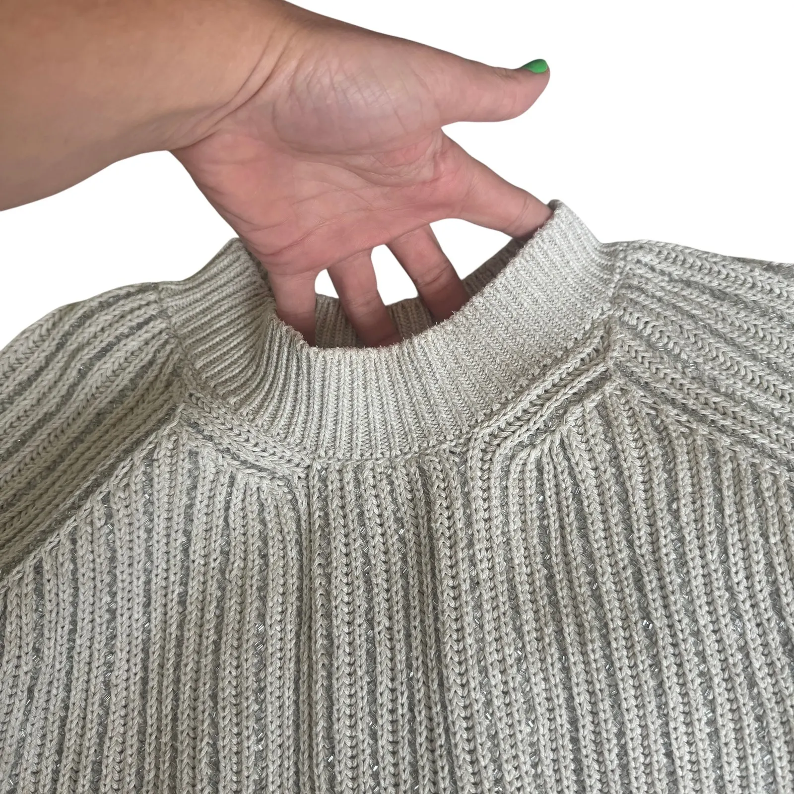 All Saints Lovisa Jumper Sweater Hand Embellished Beaded Oyster Stone Grey - Image 6