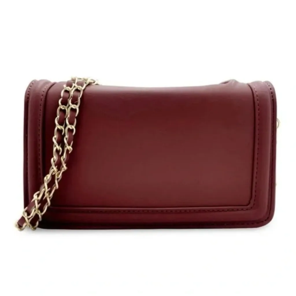 NWT Badgley Mischka Pleated Wine Crossbody Bag Snap Flap Gold Hardware - Image 3