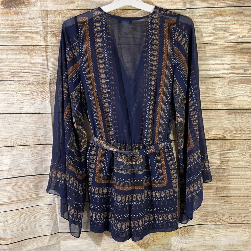 boho romper long flutter mesh sleeves women Size XS - Image 4