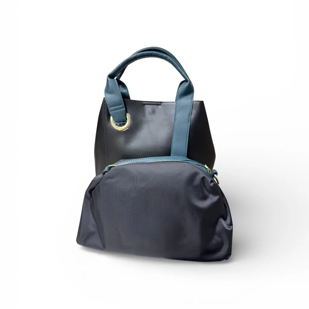 Chic Black and Teal Shoulder Bag w/travel case - Image 3