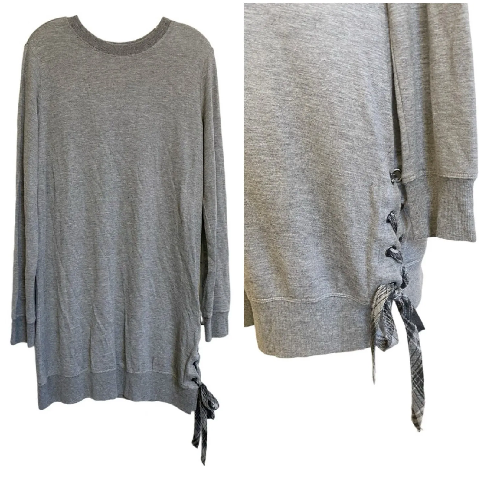 Cloth & Stone Gray‎ Sweatshirt Tunic Mini Dress Lace Up Side NWT M - Image 2