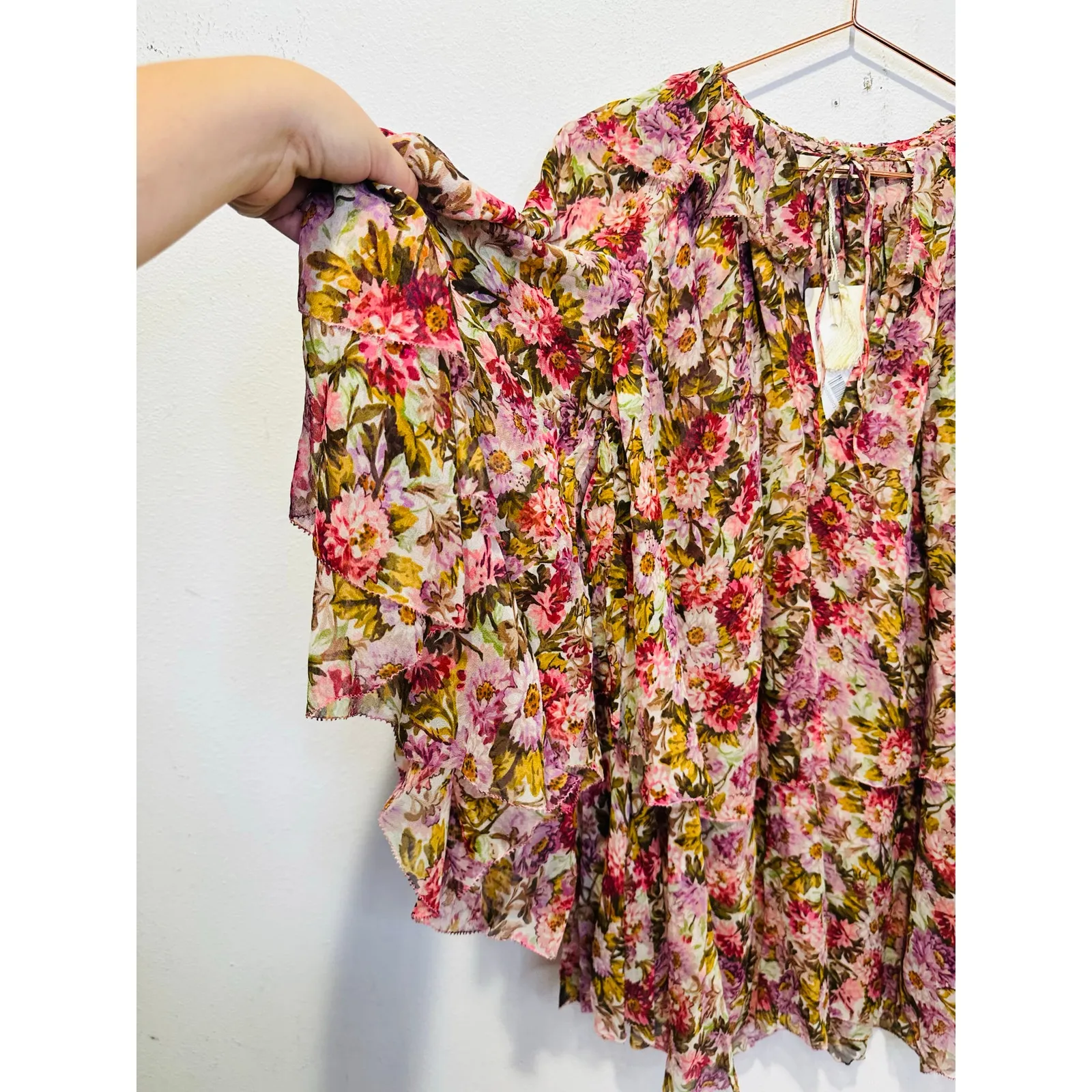NWT DǑEN Women's Pink Floral Idette Tiered Ruffle Silk - Image 14