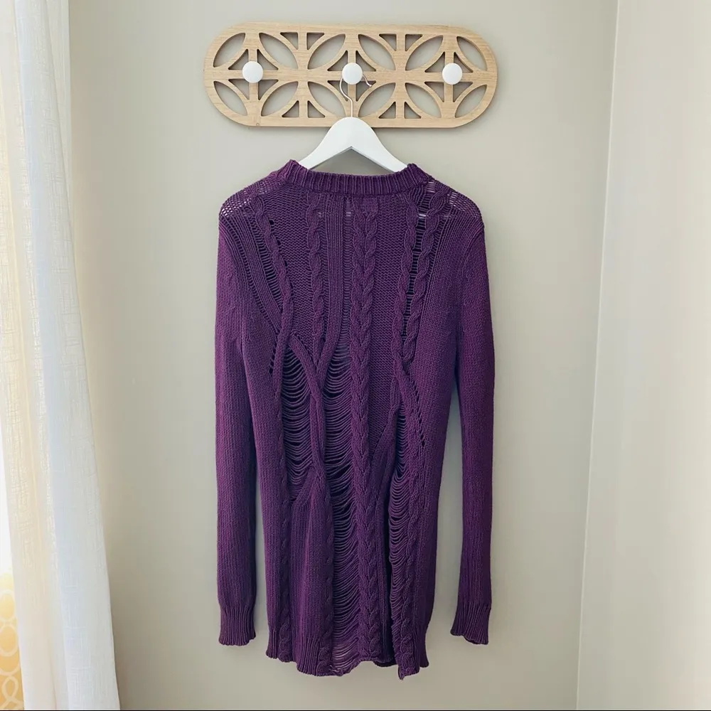 Silver Distressed Long Sleeve Knit Button Cadigan Purple Sz XS - Image 7