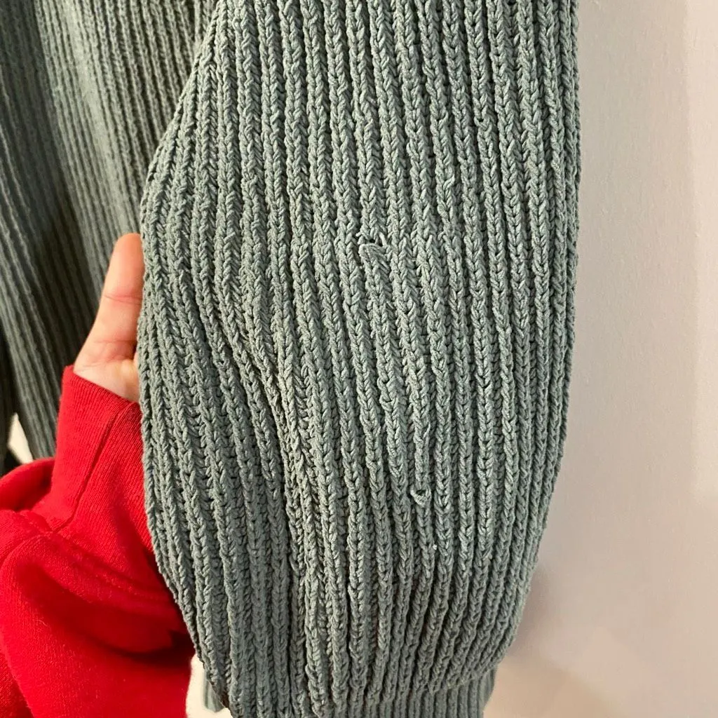 Aerie  Green Chunky Knit Collared Sweater Oversized Size L - Image 10