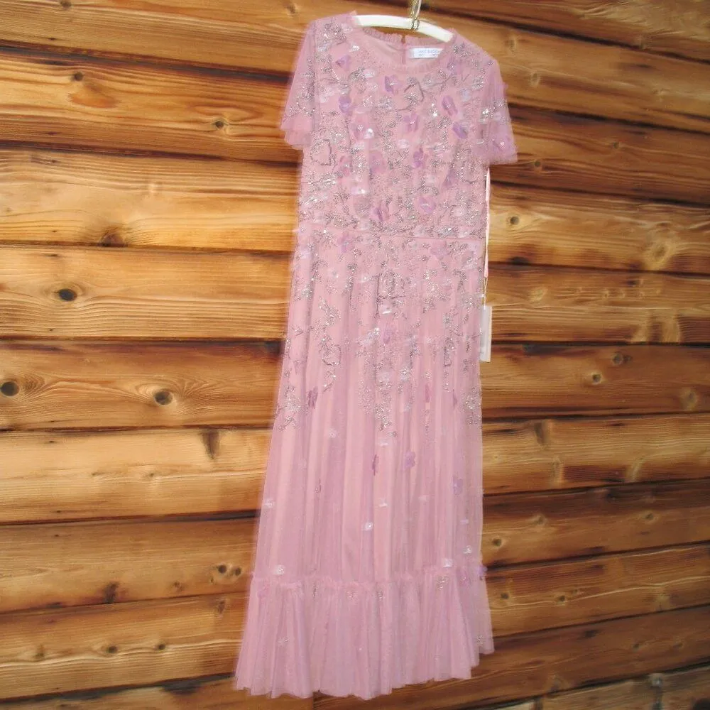 NWT Mac Duggal Embellished Illusion Cap Sleeve Column Gown Pink 2 - Image 7