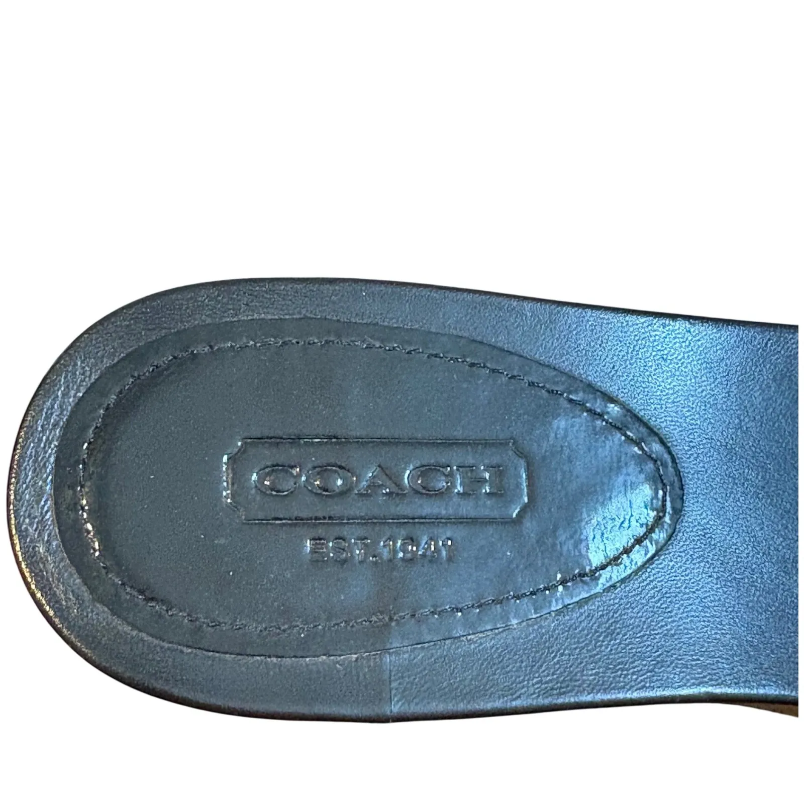 Coach‎ Judith Black Patent Leather Cork Wedge Sandals Embellished Logo Size 7.5 - Image 10