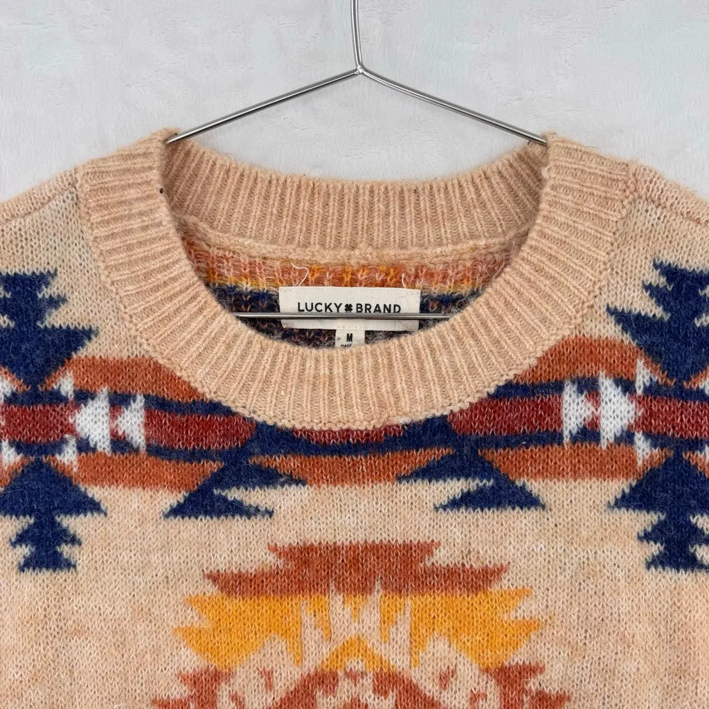 Lucky Brand Western Sweater Wool Blend Jewel Tone Boho Aztec Waist Length Medium - Image 4