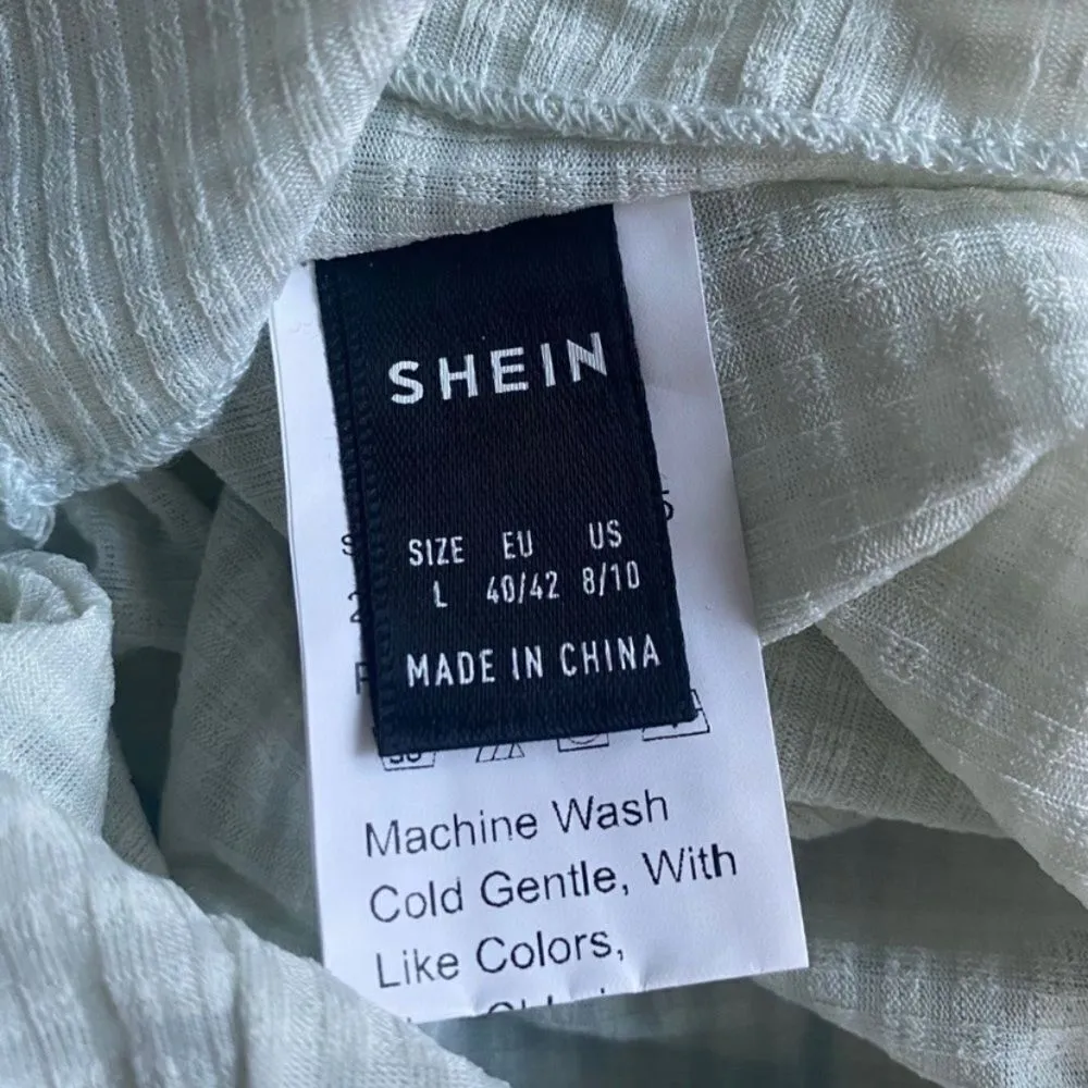 SHEIN Light Green Semi-Sheer Button Front Long Sleeve Crop Top - Size L - Image 3