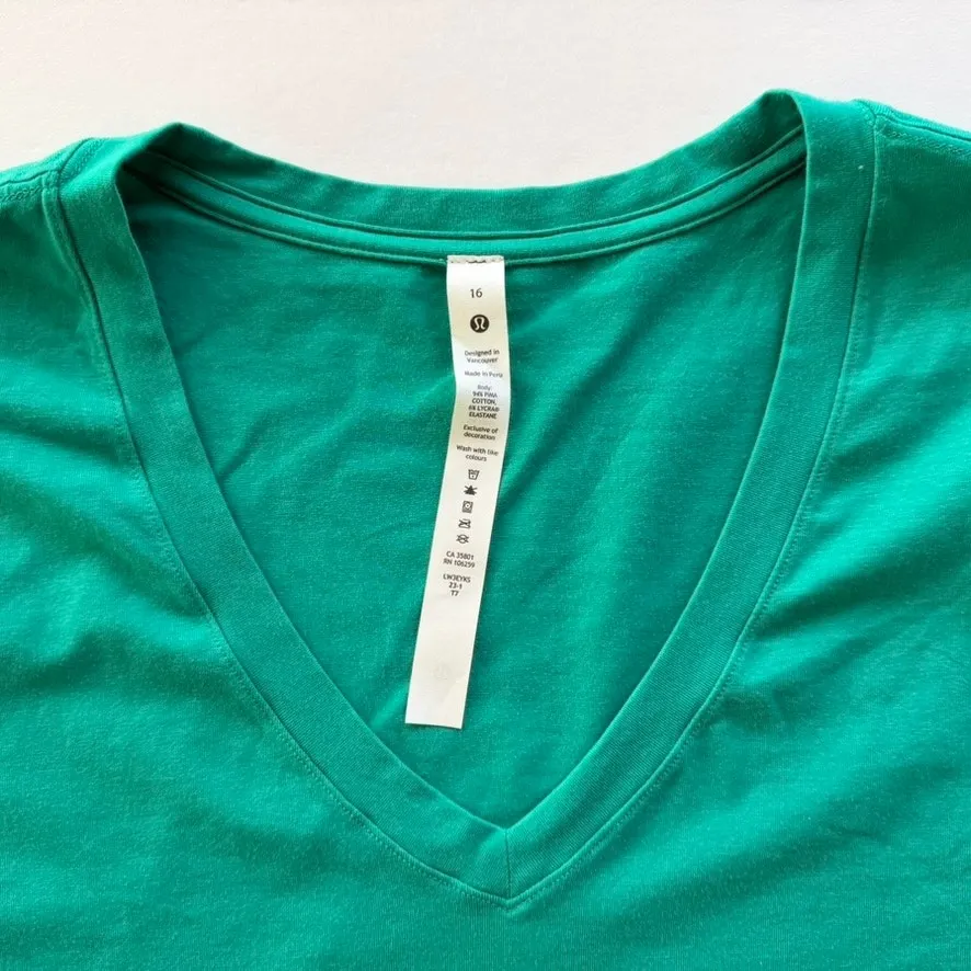 Lululemon Love V-Neck Cotton T-Shirt Maldives Green Plus Size 16 NEW - Image 3