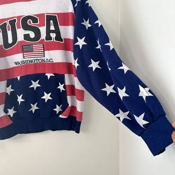 USA Pullover Hoodie‎ Washington DC American Flag Embroidered Medium Patriotic Blue - Image 7