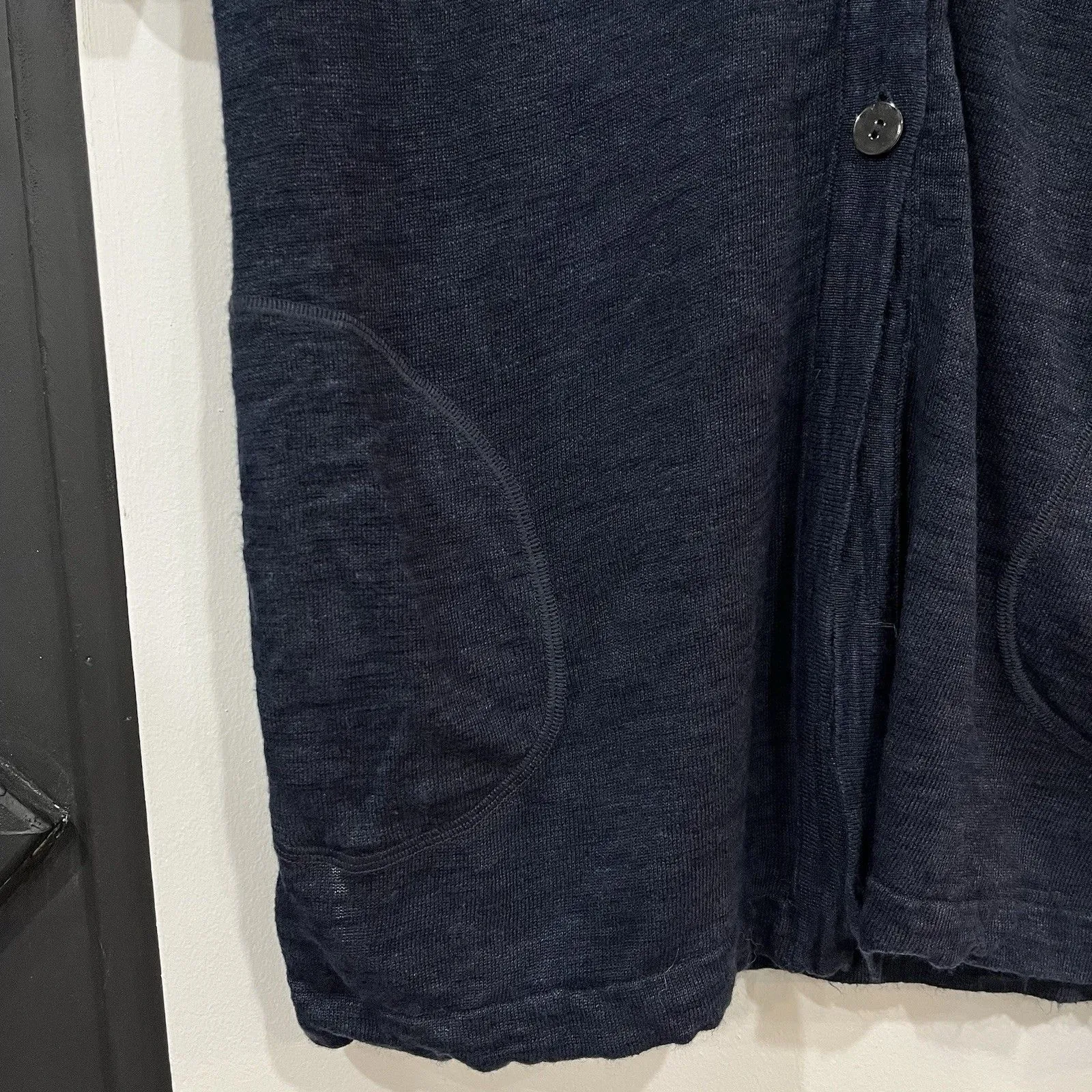 J. Jill Short Sleeve Linen Blend Navy Blue Cardigan Size XS Lightweight Pockets - Image 2